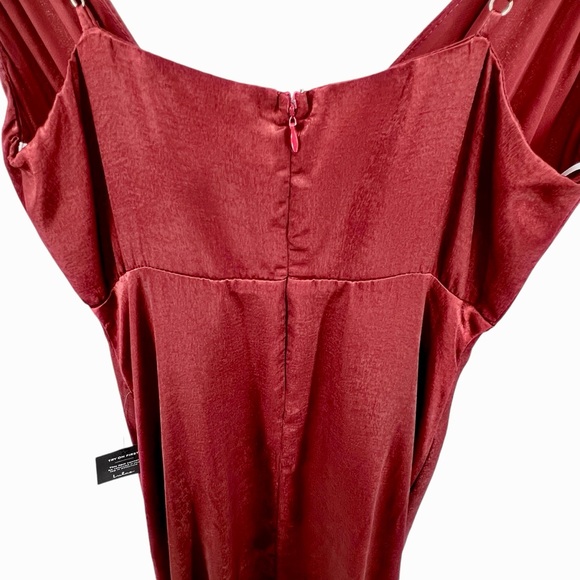 Lulus NWT Constantine Burgundy Satin Maxi Dress Size XL Side Slit Surplice Neck - Picture 8 of 16